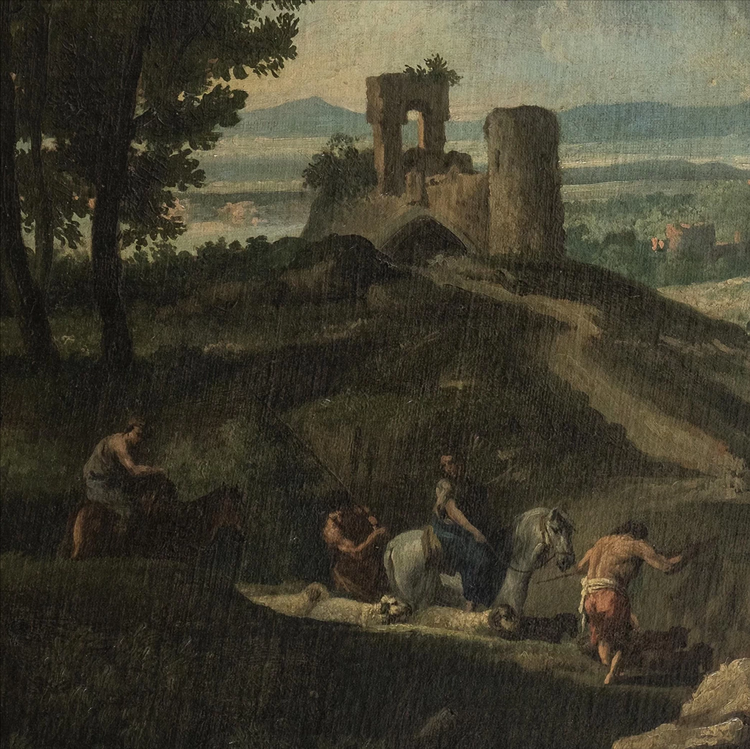 Paesaggio laziale con pastori e rovine di un castello - dettaglio